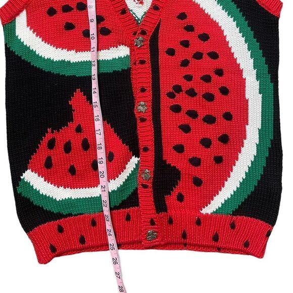 Vintage RARE Just Better Sweaters by Lisa Coufal Hand Knit Watermelon Vest Large - Picture 13 of 16